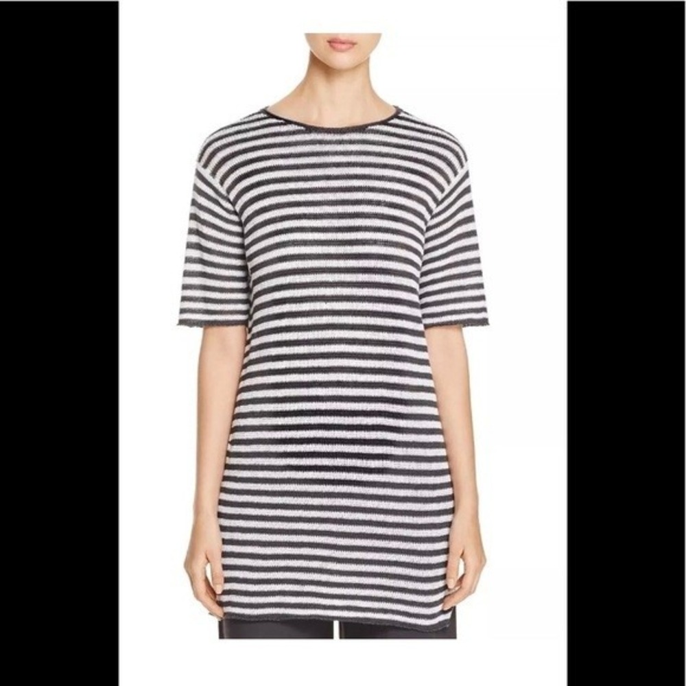 Eileen Fisher 100% Organic Linen Stripe Pullover Black And White Coastal Resort